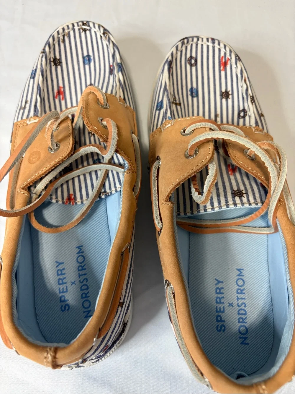 Sperry x Nordstrom  Kids Navy & Tan Striped Moccasin Boat Shoes Nautical 3M